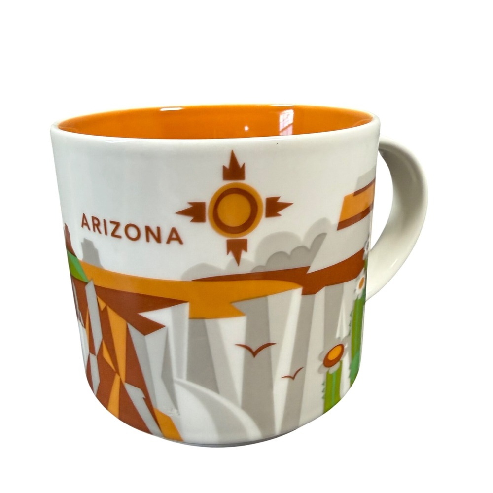 Starbucks You Are Here Arizona Mug 14oz White Orange Desert‎ Souvenir Cup